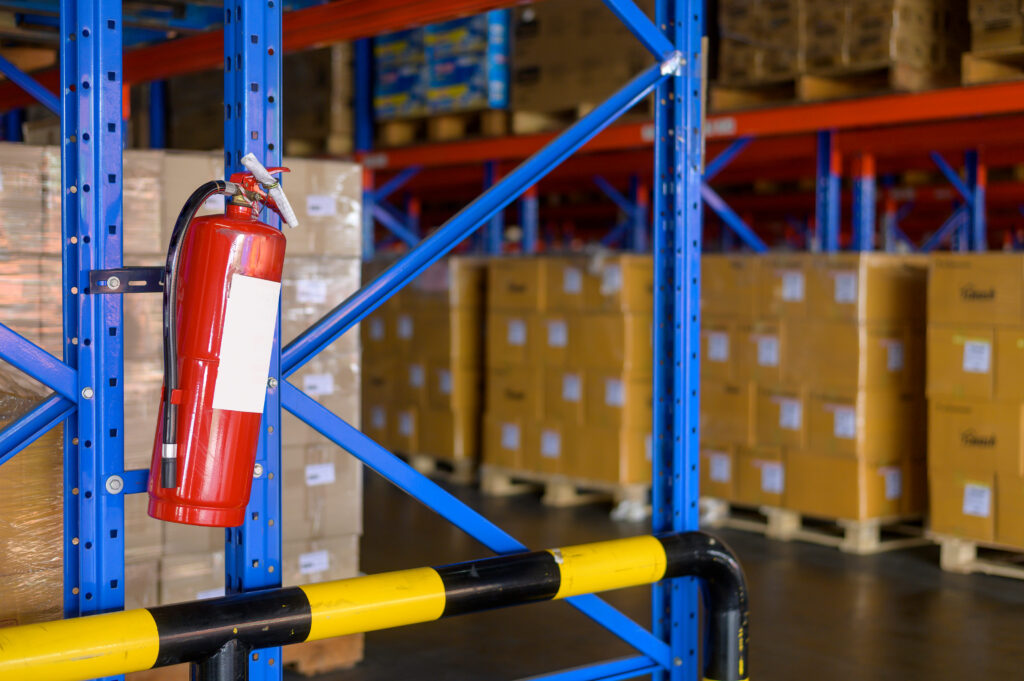 fire extinguisher inside of a warehouse